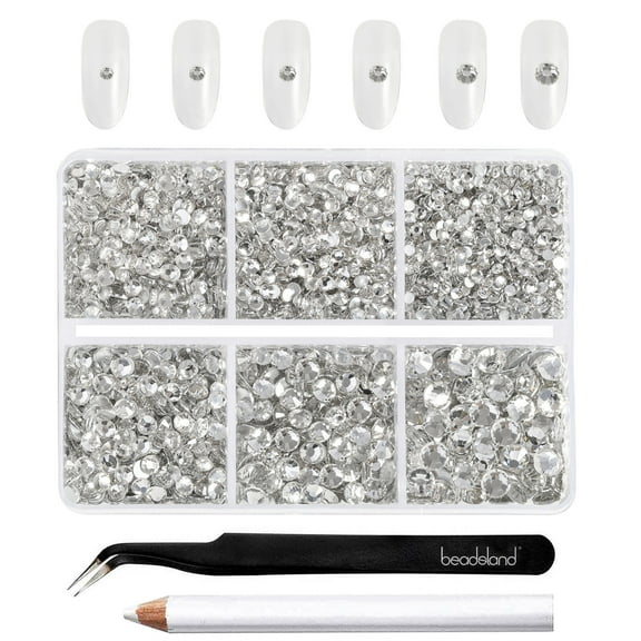 BEADSLAND 4300pcs Flatback Clear Rhinestones for Crafts, 6 Sizes, SS6-SS20, Crystal