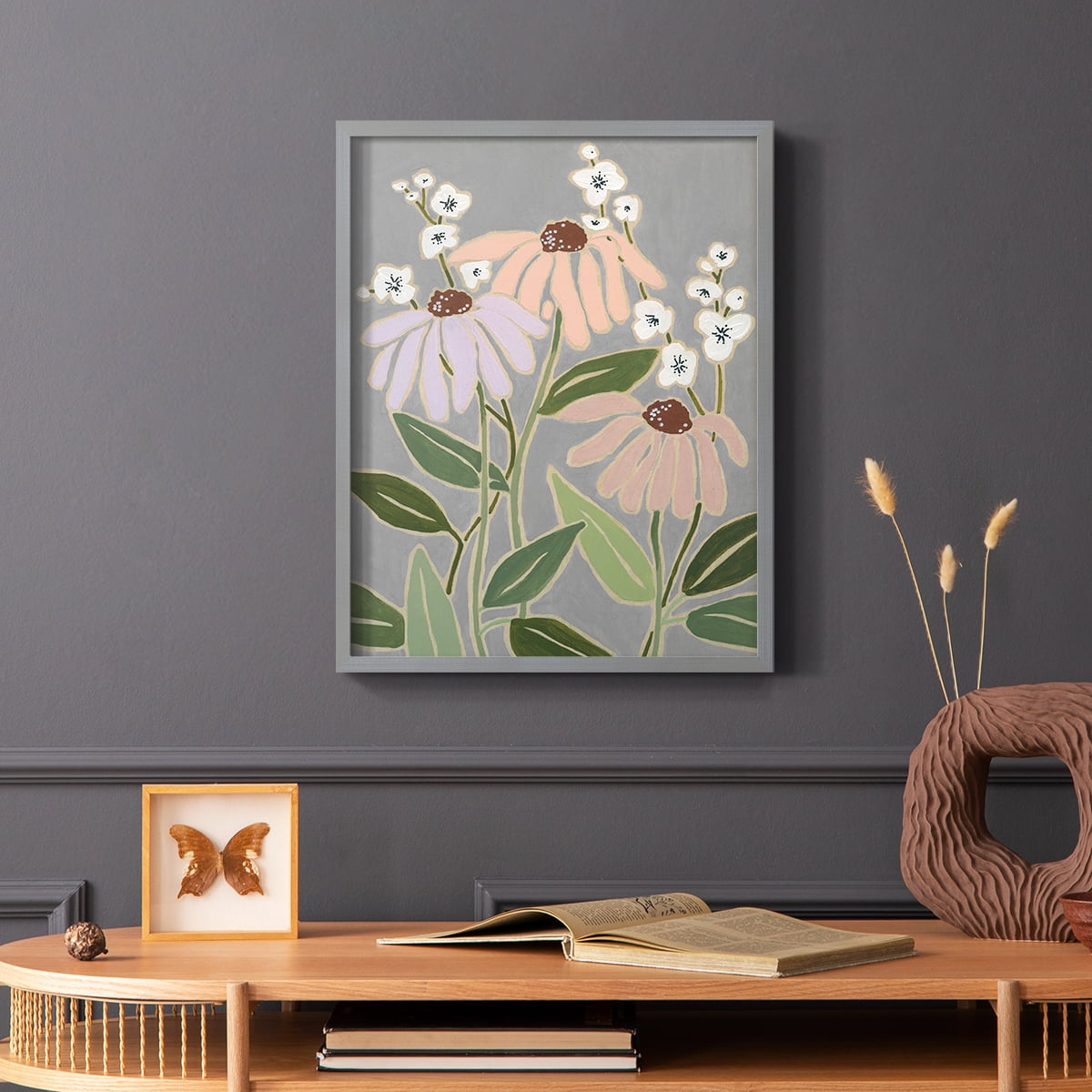Woodblock Floral I Framed Print - Solid Wood in Single Picture Frame Solid Wood 2 Framed Print