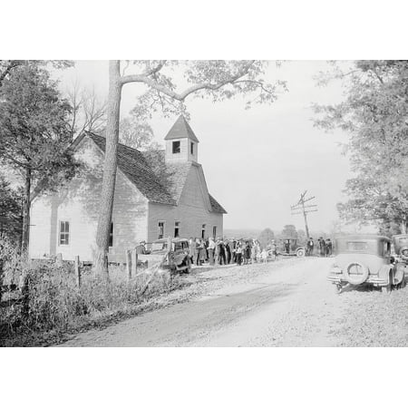 Congregation leaving at close of service at a country church in Loyston Tennessee 1933 Poster Print by Stocktrek
