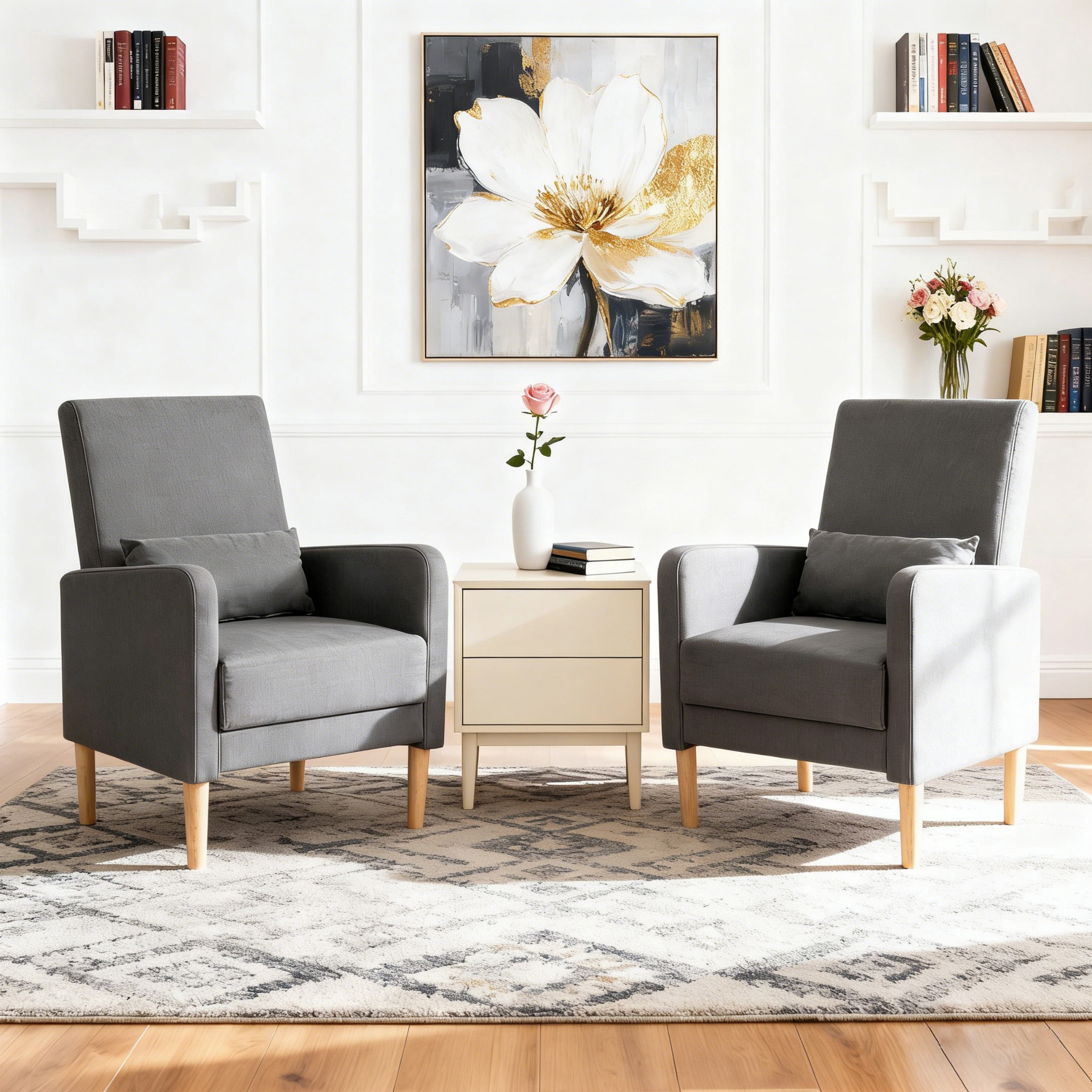 BSHTI 26.5" Accent Chair with Solid Wood Frame, High-Density Foam Seat, 5 Colors, Easy Assembly, Includes Pillow, Linen Dark Grey
