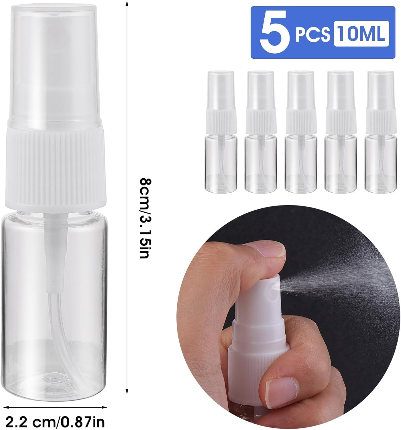 5Pcs Mini Travel Spray Bottles, 10ML Refillable Fine Mist Sprayers