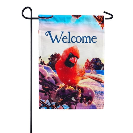 America Forever Red Cardinal Garden Flag Double Sided Vertical Decorative 12.5 x 18 inches for Outdoor  Yard  Porch Welcome Winter Birds Snow Snowfall Happy Holidays Good Morning Sunshine