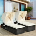thumbnail image 1 of Gymax Lot de 2 Chaises Longues en Rotin Rembourrées avec Auvent Réglable pour Patio, 1 of 10