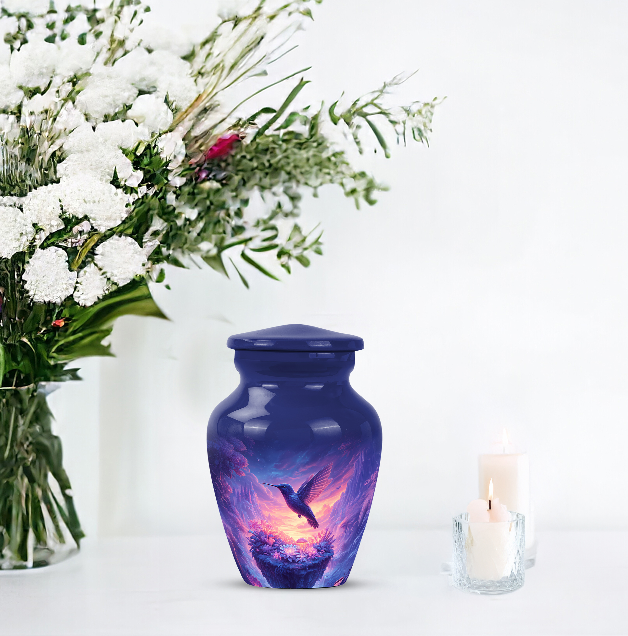 Humming Bird Funeral Urns For Adult For Man - Small Keepsake Memorial Urn For Human Ashes Adult Male - Pink Cremation Urns For Human Ashes - Purple Urn For Cremated Remains 3 Inch