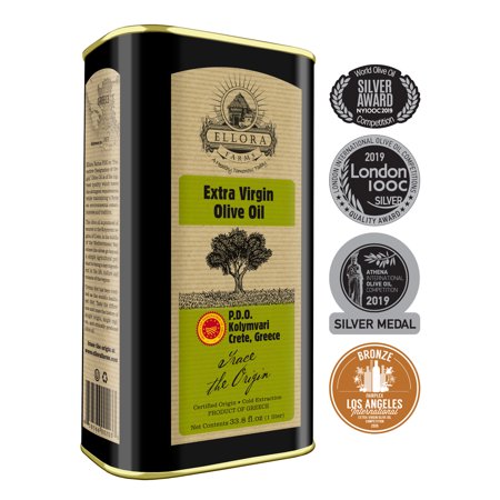Ellora Farms® Single Origin & Single Estate | Traceable & Cold Pressed | Born in Crete, Greece | Certified PDO Extra Virgin Olive Oil, 1 Liter (Best Cold Pressed Olive Oil)