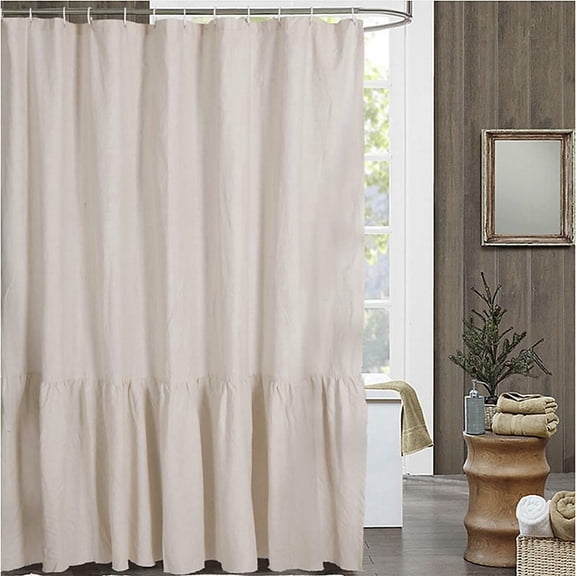 Bee & Willow™ Ruffled Edge 72″ x 72″ Natural Linen Shower Curtain – Fabric Bathroom Curtain, Machine Washable