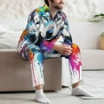 thumbnail image 7 of Salouo Cool Colorful Wolf Print Button-Front Long Sleeve Pajama Set for Men, Soft 2Pjs Men's Long Sleeve Sleepwear-Large, 7 of 7