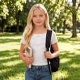 thumbnail image 4 of KyCheLot Girls' Summer T-Shirts Button Round Lapel Neck Solid Color Short Sleeve Tops Trendy Comfortable T-Shirts, 4 of 7