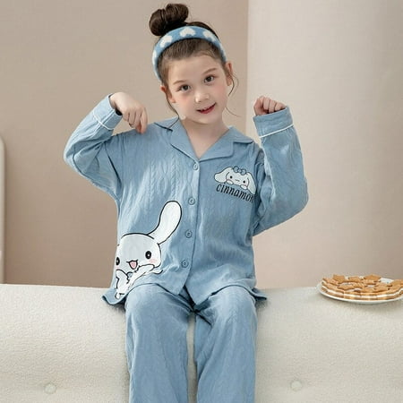 

Sanrios Anime Kawaii Girls Pajamas Spring and Autumn Pure Cotton Long Sleeves Thin Children s and Little Girls Homewear Set