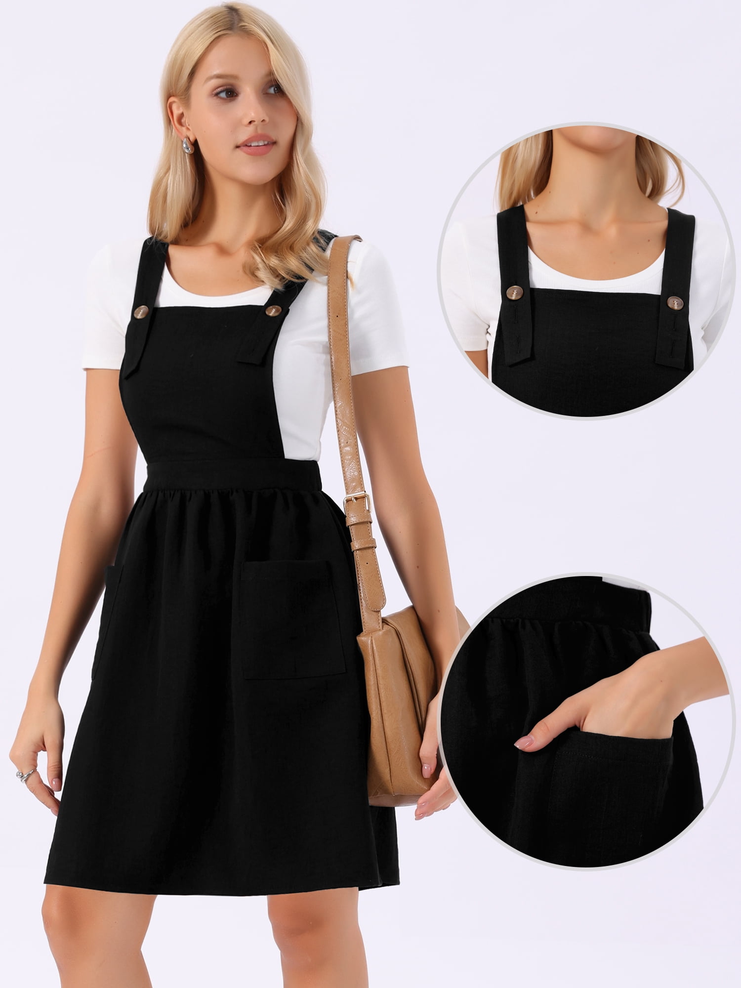 DARING DIVA Women's A Line Knee Length Suspender Overall Dresses X-Large Black