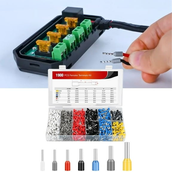 Nilight 1900Pcs Wire Ferrule Terminals Kit AWG 22 20 18 16 14 12 10 Gauge Wire Crimp Connectors Ferrule Nylon Insulated Pin Cord End Insert Type for Single Double Electric Wire