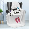 thumbnail image 4 of Summer Soft Flannel Fleece Throw Blanket, Hello Holiday Hot Days Flip Flops Seashells Typography Cursive, Cozy Plush for Indoor and Outdoor Use, 70" x 90", Charcoal Grey Multicolor, by Ambesonne, 4 of 5