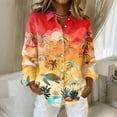 thumbnail image 2 of Womens Hawaiian Shirt Long Sleeve Ocean Wave Print Button Down Shirts Summer Beach Vacation Outfits, 2 of 5