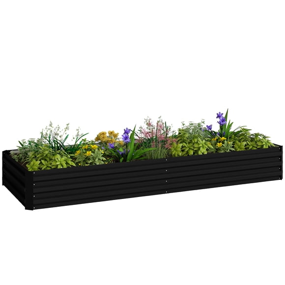 Outsunny Bac de Jardin Surélevé Galvanisé 95 Pouces x 36 Pouces x 12 Pouces pour Fleurs, Noir