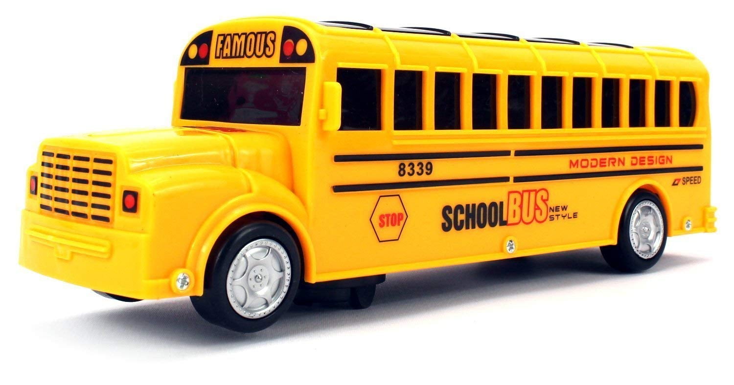 Battery Operated Bump & Go, Toy School Bus w/ Fun Sounds, Flashing