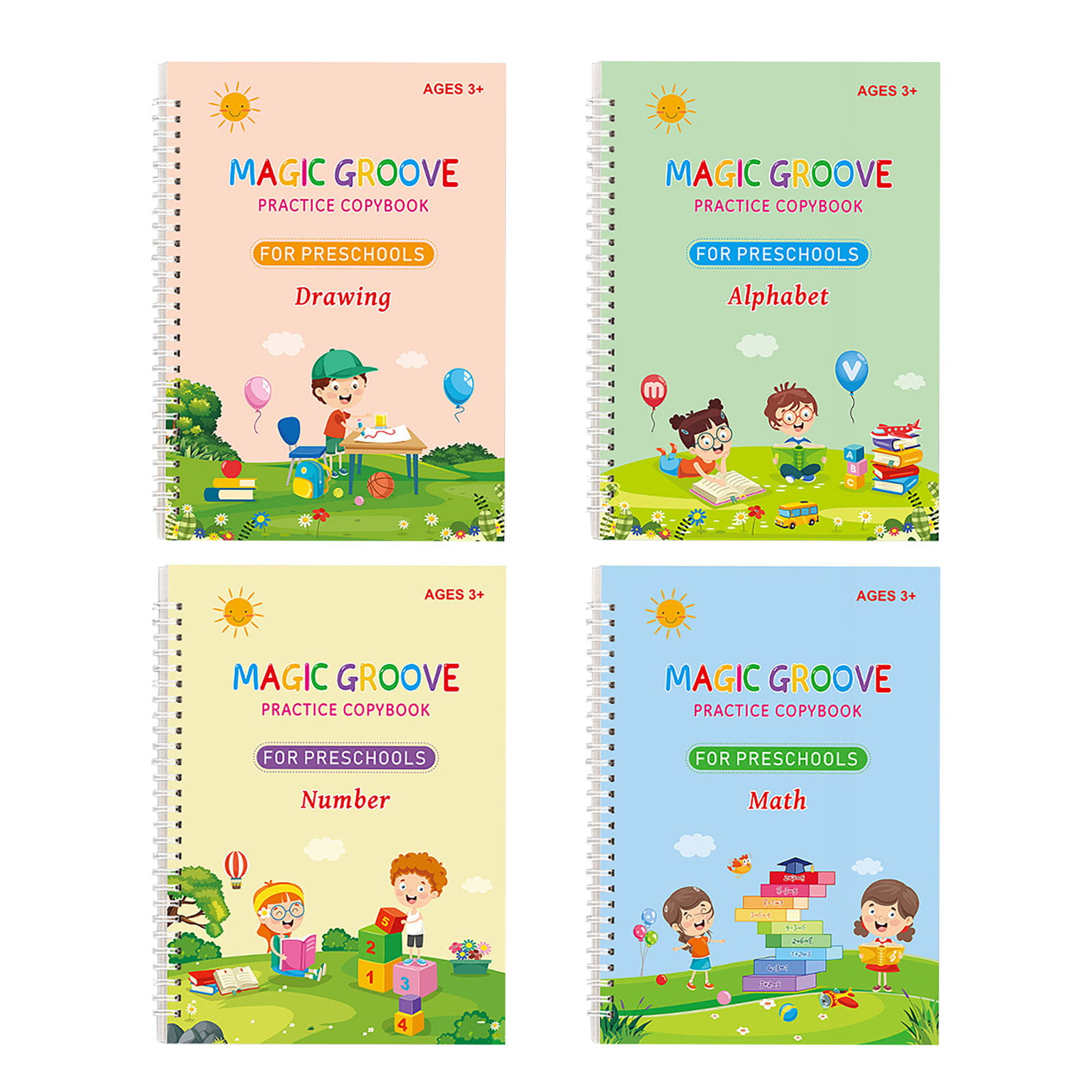Deals4Pcs Magic Reusable Practice Copybook for Kids,Magic Reusable Practice Copybook,Grooves Template Design and Handwriting Aid Practice Copybook for