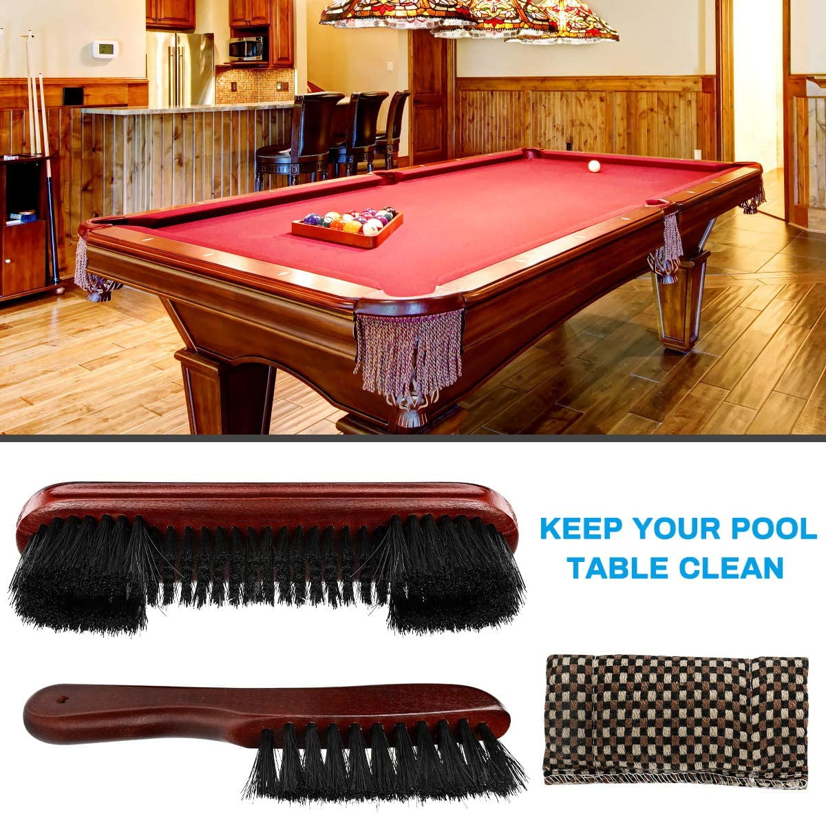 2pcs Pool Table Brush Wood Practical Portable Billiard Supply Cleaning Kit 