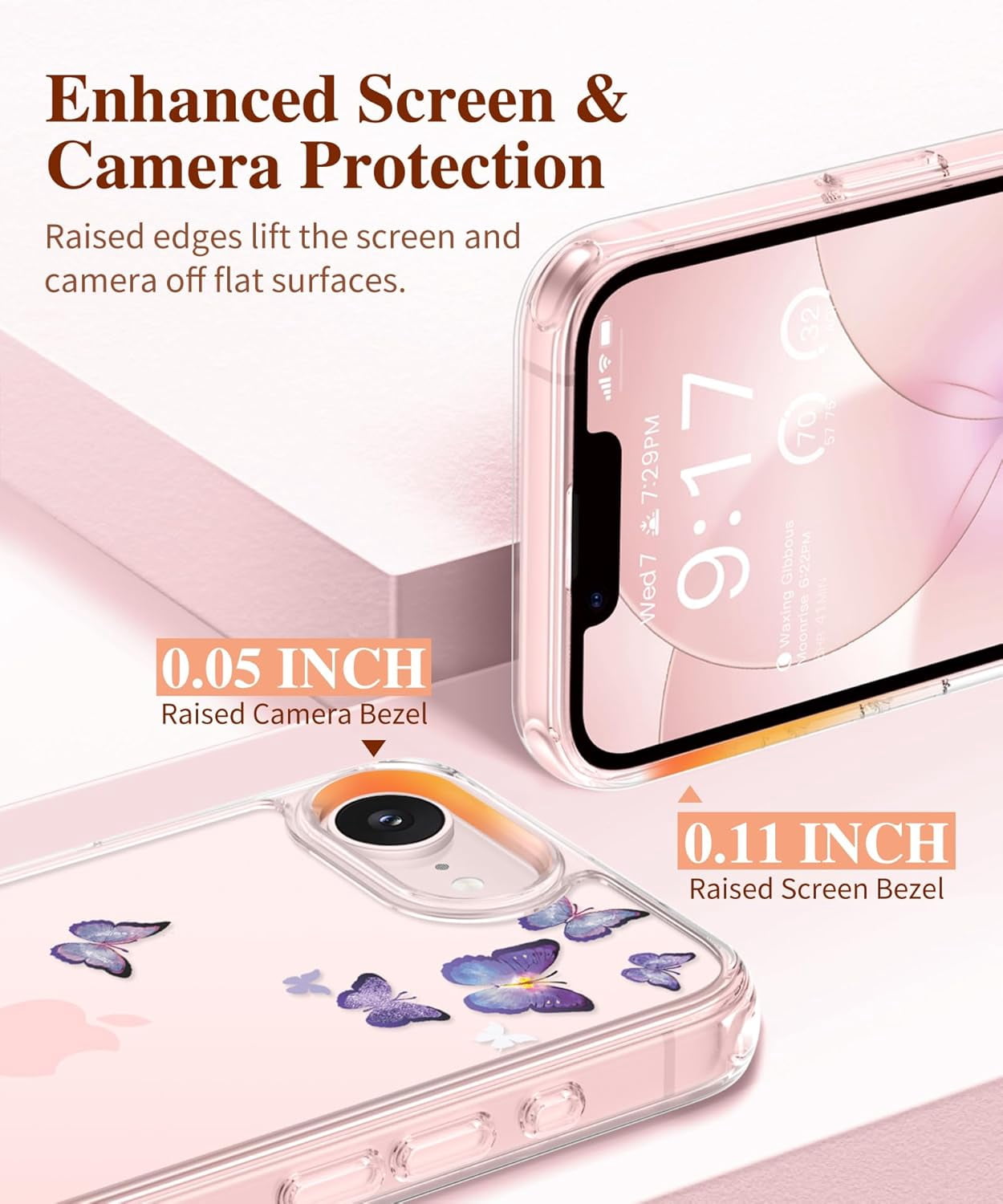 for iPhone 17e Case & iPhone 16e Case, [Non-Yellowing][Military-Grade Protection] Hard PC&TPU Bumper, Floral Shockproof Protective Clear Phone Case (Alluring Butterfly)