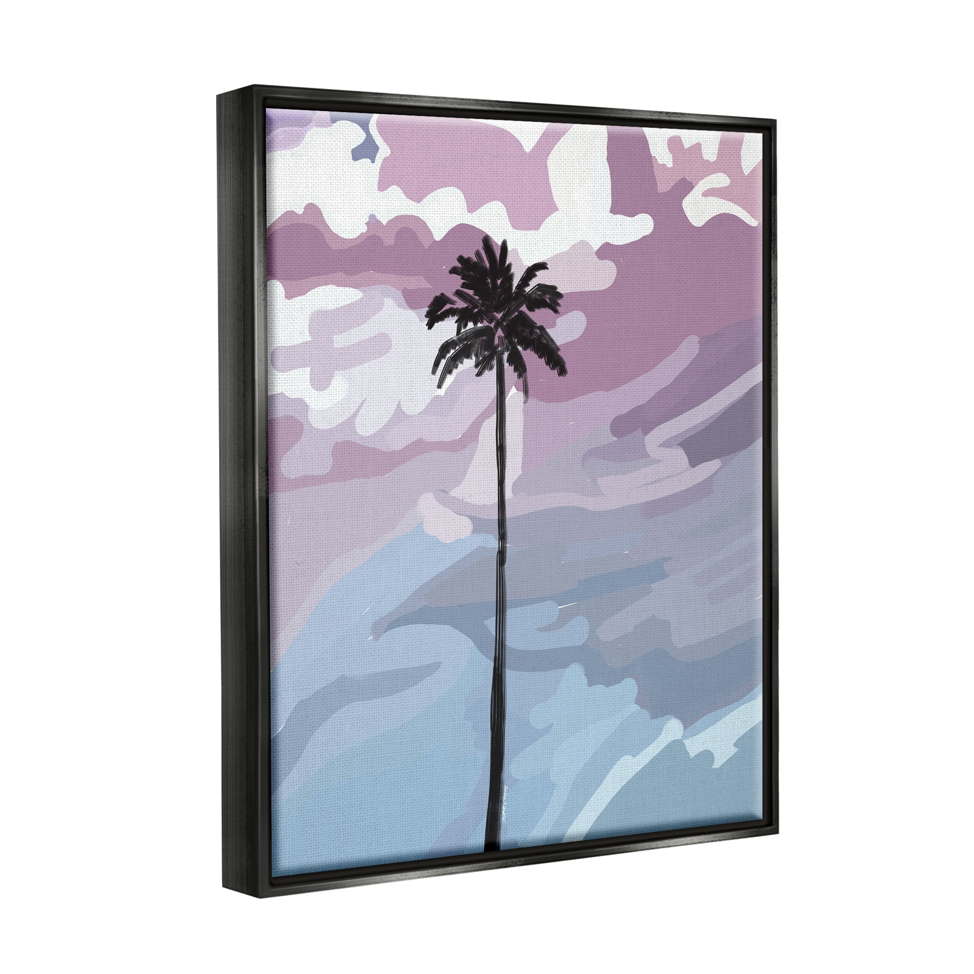 Stupell Industries Purple Sunset Tropical Palm Coastal Painting Black Floater Framed Art Print Wall Art
