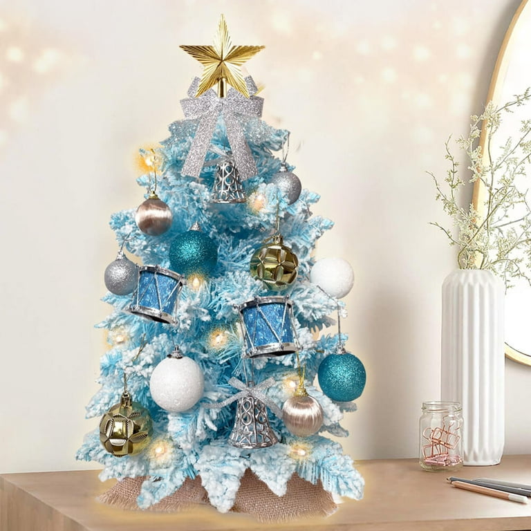 Topcobe 2 Ft Tabletop Mini Artificial Christmas Tree w/ Light & Xmas  Ornaments for Desk Decor, Blue