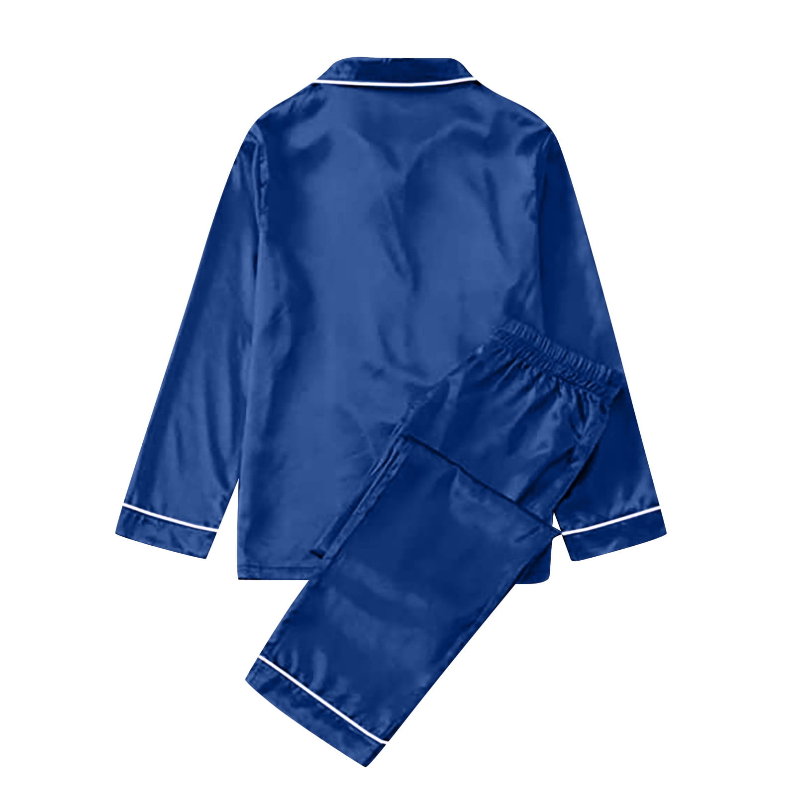 Lovskoo Family Satin Christmas Pajamas Sets Solid Silk Button Down Shirt and Pants Matching Sets Soft Sleepwear for Family 2025 for Dad Blue