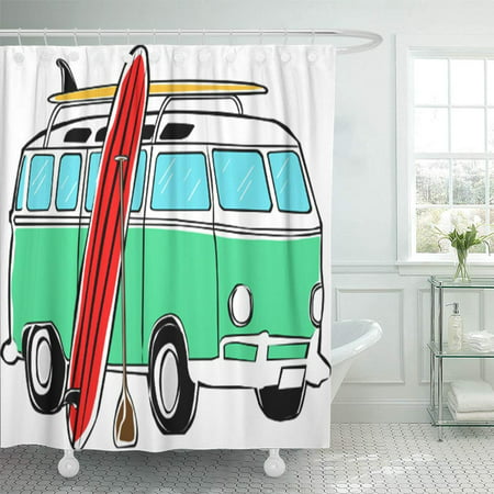 KSADK Blue Van Retro Tropical Happy Hippie Micro Standup Paddle Board Sup Bus Red Beach Shower Curtain 66x72