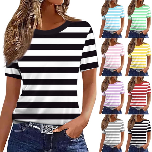 Sentmoon T-Shirts à Manches Courtes pour Femmes Chemisiers pour Femmes Été avec Imprimé Manches Courtes Col Rond Coupe Ajustée Fluide T-Shirt pour Femmes pour Sortir et Concerter P-2TG