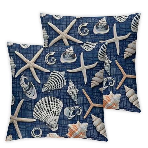 Hopyeer Nautical Coastal Outdoor Throw Pillows Cover Ocean Beach Sea Marine Life Starfish Seashell Conch Scallop Coral Crab Pillow Cover Pillow Cover for Couch  Navy Blue(NC-Beach)