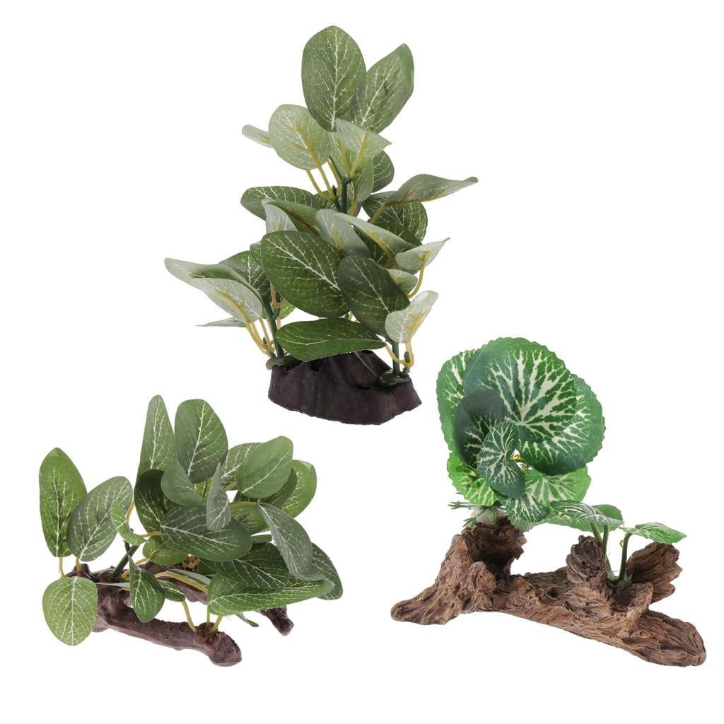 6 x Bearded Dragon Resin Artificial Water Grass Plants, Reptile Leaves Habitat Decor for Climbing, , Lizards, Gecko,