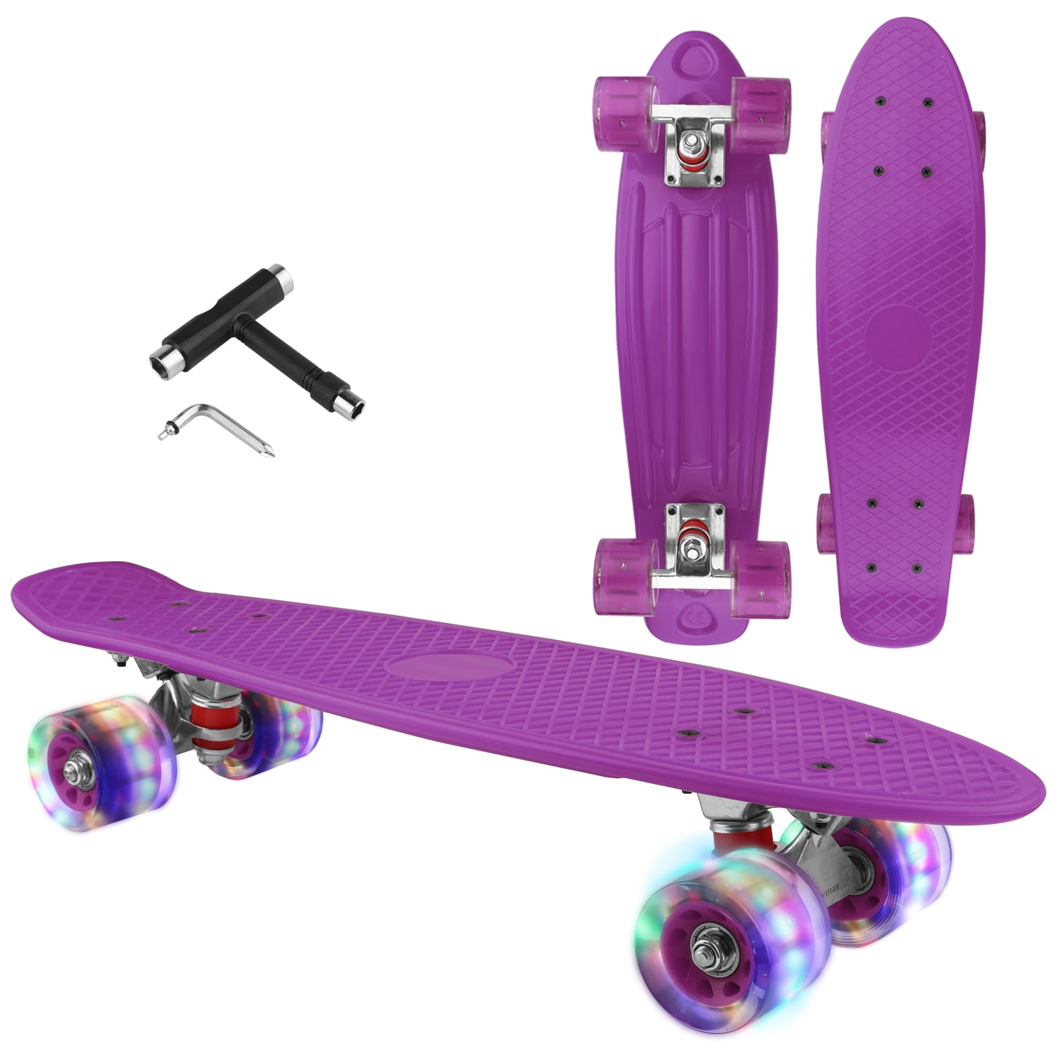 Skateboard Cruiser Complete - 27 inch Skateboards with LED Light Up Wheels  with All-in-one T-Tool for Beginners