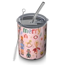 12oz Coffee Tumblers Pink Christmas Nutcracker Pattern Stainless Steel Vacuum Insulated Travel Tumbler Coffee Cups Mug with Lid and Straw with Cleaning Brush for Cold & Hot Drinks