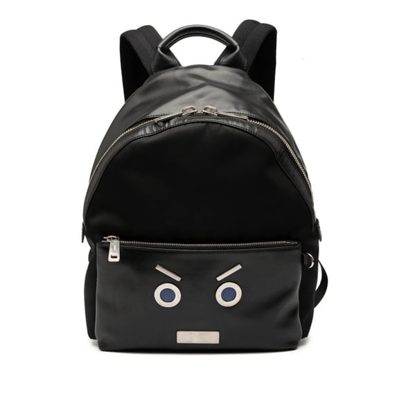 Pre-Owned Fendi Face Backpack 7VZ012 Black Leather and Nylon Women's FENDI (Good)