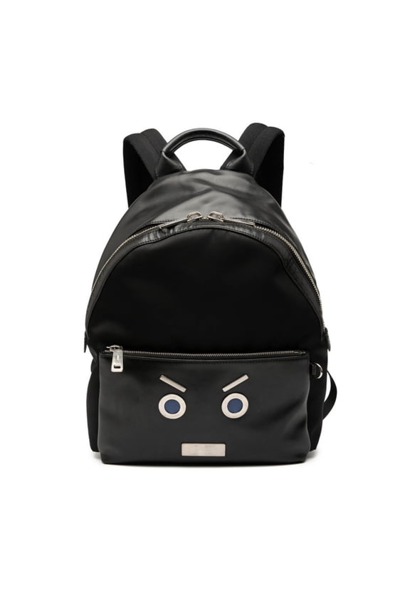 Pre-Owned Fendi Face Backpack 7VZ012 Black Leather and Nylon Women's FENDI (Good)