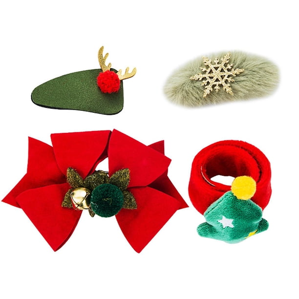 4 Uds. Pinzas navideñas para el pelo para niños con pulsera Slap, horquillas de cocodrilo con asta de dibujos animados y copo de nieve, decoración para fiesta