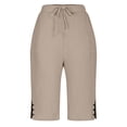 thumbnail image 5 of Bermuda Shorts for Women Cotton Linen Summer Casual Wide Leg Knee Length High Waisted Long Shorts with Pockets Beach Outfits Khaki M, 5 of 7