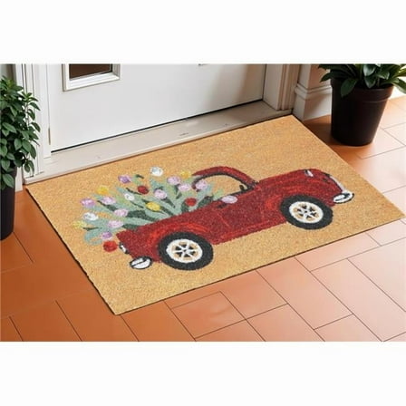 HomeRoots 632302 17 x 29 in. Natural & Red Floral Outdoor Coir Door Mat