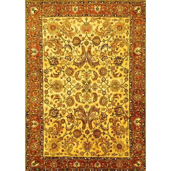 Ahgly Company Machine Washable Indoor Rectangle Persian Yellow Traditional Area Rugs, 5' x 7'