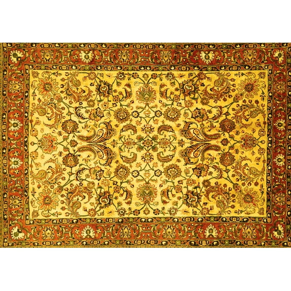 Ahgly Company Machine Washable Indoor Rectangle Persian Yellow Traditional Area Rugs, 3' x 5'