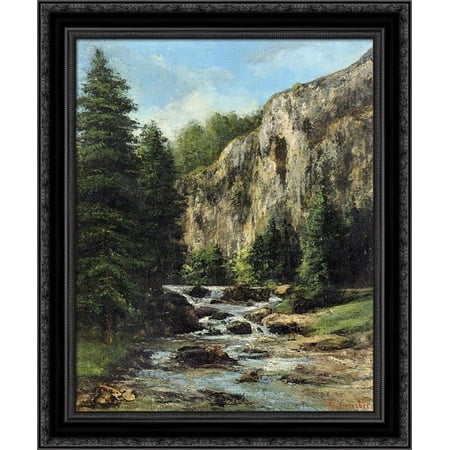 Study for 'Landscape with Waterfall' 20x23 Black Ornate Wood Framed Canvas Art by Courbet, Gustave