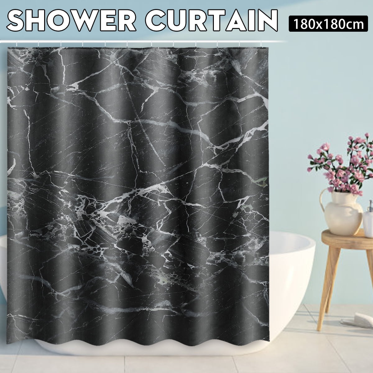 71X71" Square Marble Texture Bath Shower Curtain ...