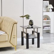 Tcbosik Modern End Table, 2-Tier Side Table with Tempered Glass Top & Metal Legs, 17.7 Night Stand for Living Room, Bedroom, Black