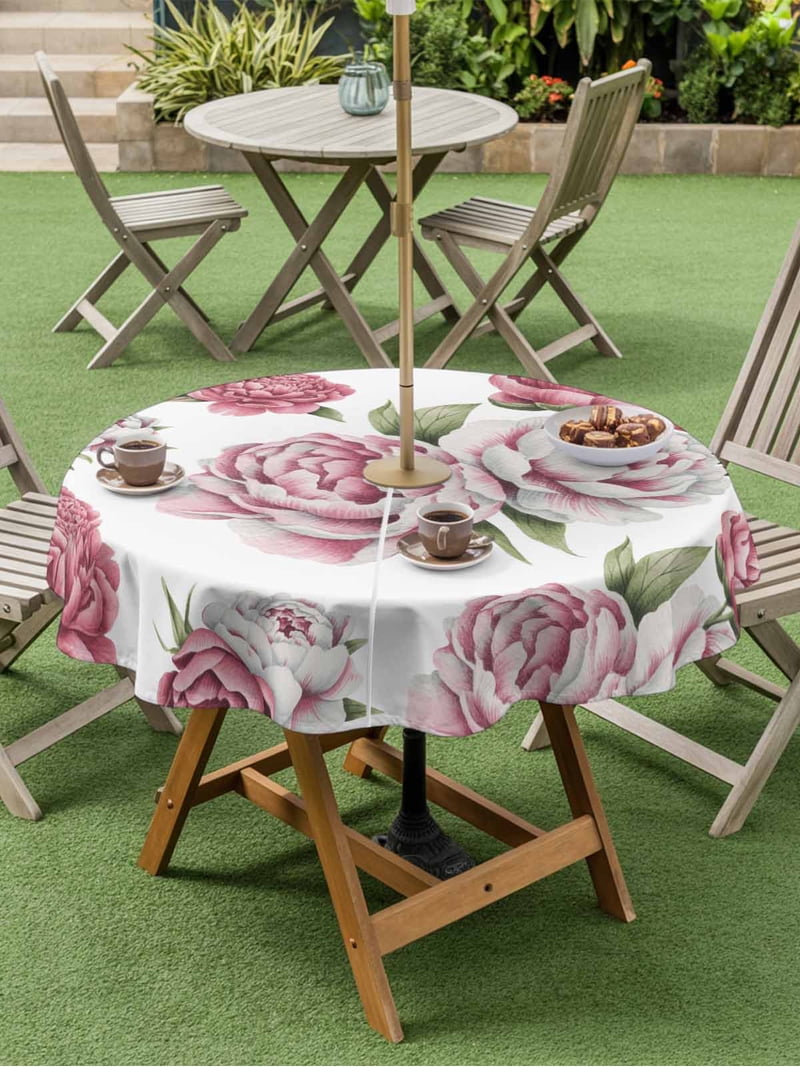 flowered 54 round patio table cover with umbrella hole Outdoor Tablecloth Hole, Havana Linen Collection Its a small detail that save time and hassle DII 52