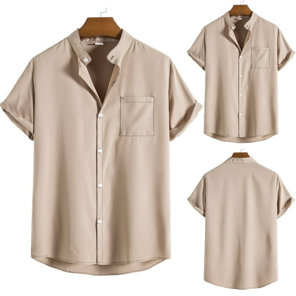 ZZHZGZ Fourth of July White Mens Button down Shirt Men's Spring and Summer Soild Color Casual Lapel Large Size Beach Holiday Short Sleeve Shirt Late July Tshirts Shirts for Men M