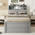 thumbnail image 4 of Harper & Bright Designs Twin Size Wooden Platform Bed with Trundle and 3 Drawers Underneath, Wooden Bedframe with Headboard Storage and Built-in USB & LED Light, Gray, 4 of 13