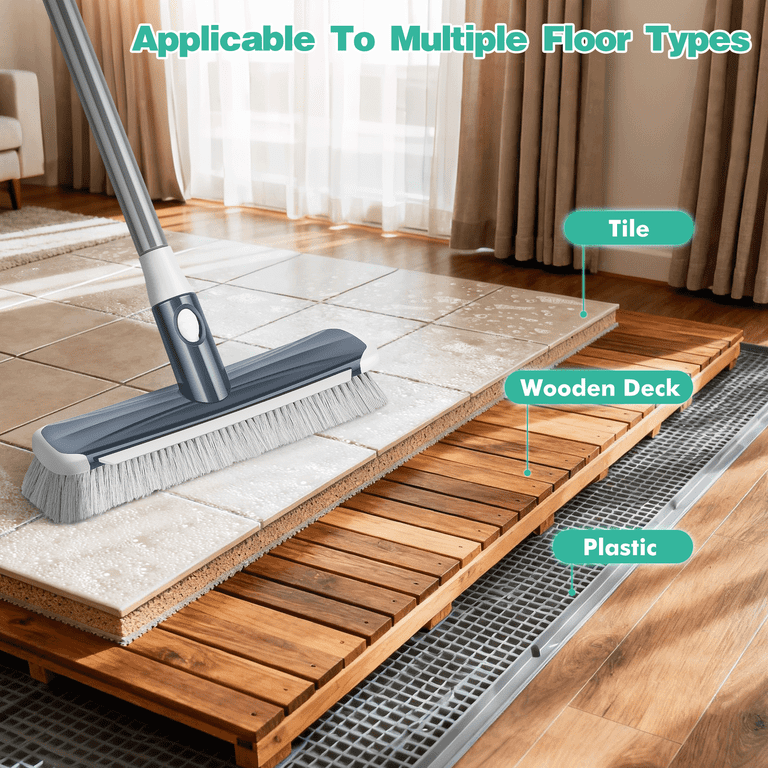 SUPTREE Floor Scrub Brush with Long Handle and Scraper photo 6