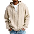 thumbnail image 2 of Quarter Zip Hoodie Men Cable Knit Zipper Hooded Long Sleeve Sweatshirt Men's Casual Solid Color Sweatshirts Khaki XL, 2 of 4