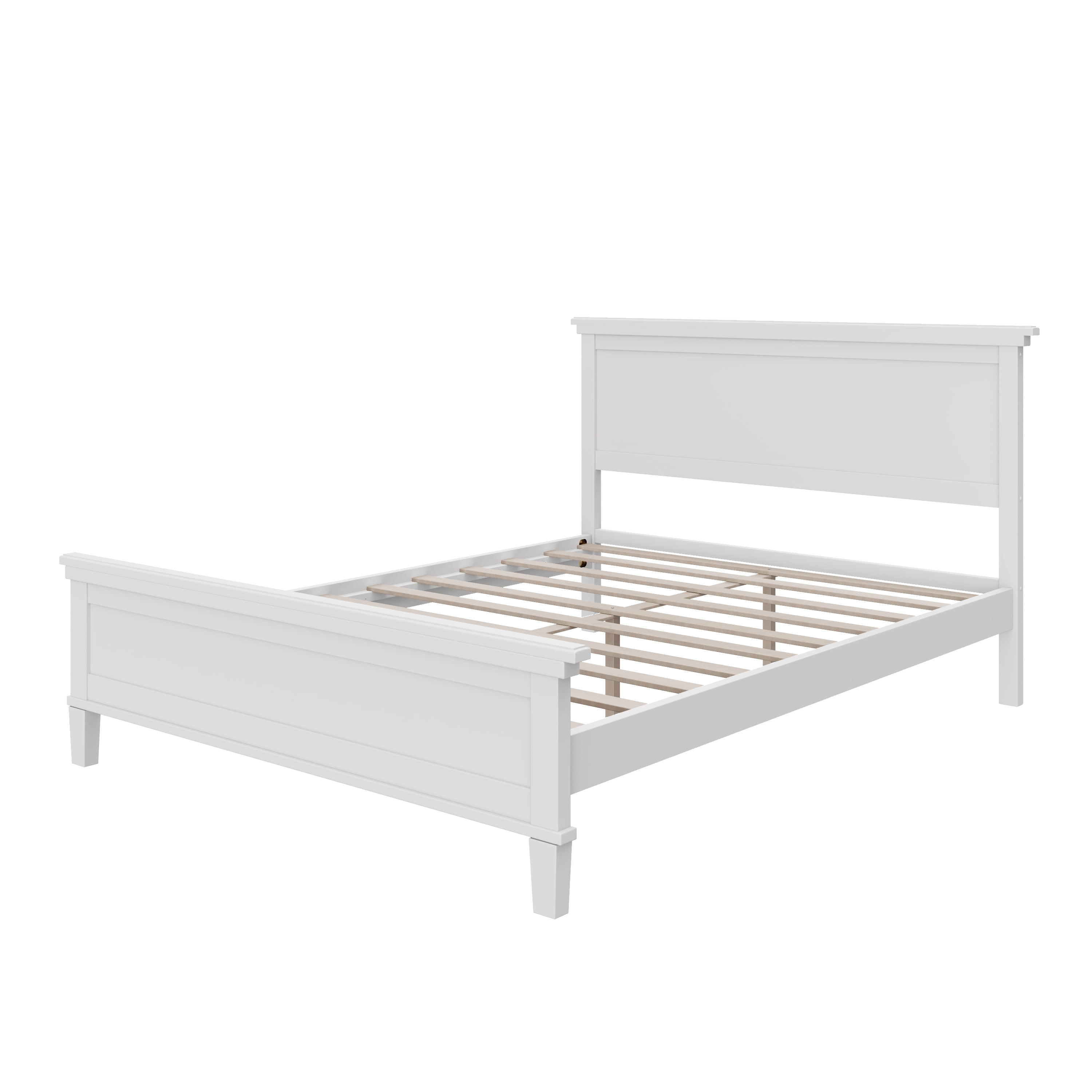 Euroco Mid-Century Wood Queen Size Platform Bed with Headboard and Wood Slat Support, No Box Spring Needed, White