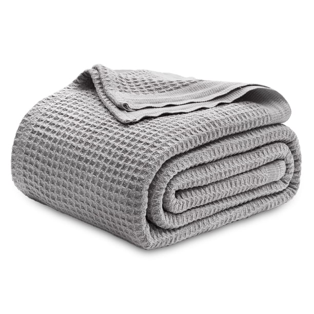 Manta de cama, 100% algodón, tejido gofrado, tamaño king, gris