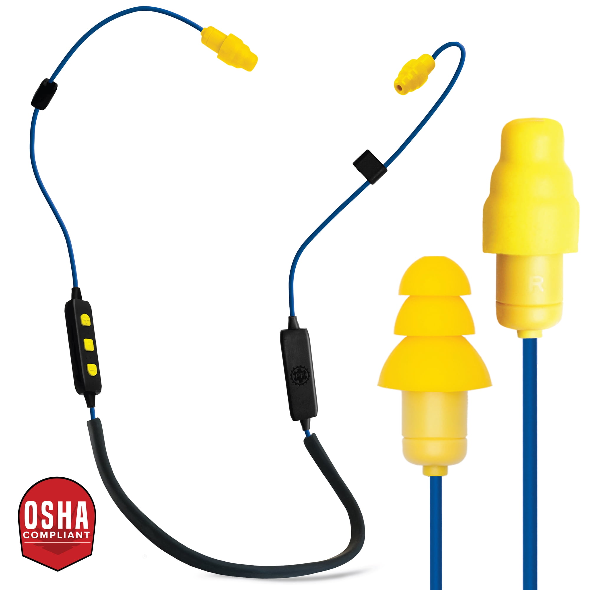 Plugfones Liberate 2.0 Wireless Bluetooth In-Ear Earplug Earbuds- Noise Reduction Headphones with Noise Isolating Mic and Controls (Blue & Yellow)