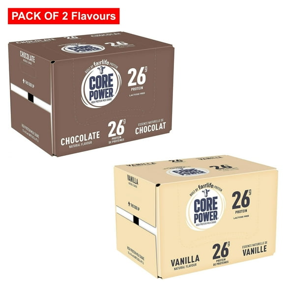Core Power Fairlife High Protein Shakes, Chocolate & Vanilla Flavor Pack (12 Bottle Pack of Each Flavor)